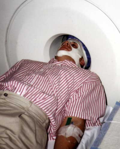 Tulving in PET scanner. Click to enlarge.